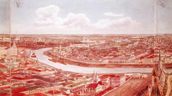 Panorama over Moskva, forestillende Moskva-floden, 1819 (wc på papir) (se 170139-170146) af Gadolle