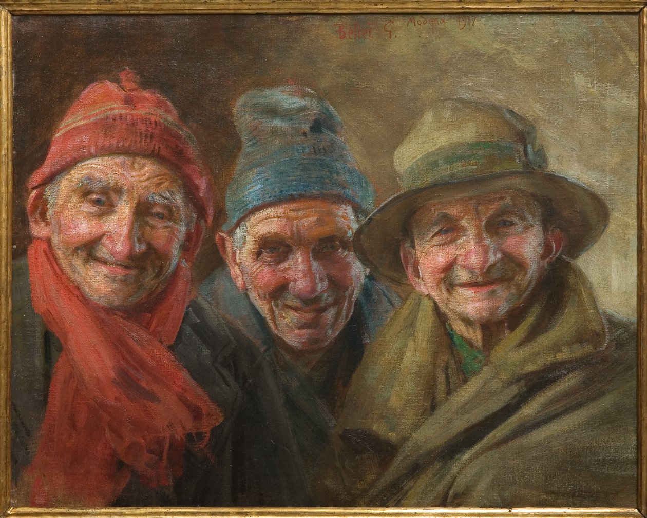 Tre venner 1917 (olie på lærred) af Gaetano Bellei