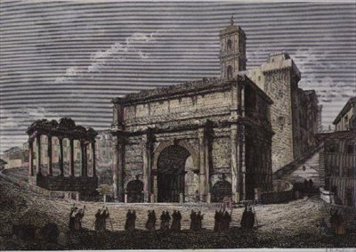 Arch of Septimus VI, The Forum, Rom, fra en serie af Gaetano Cottafavi, ca. 1850 (stålgravering) af Gaetano Cottafavi
