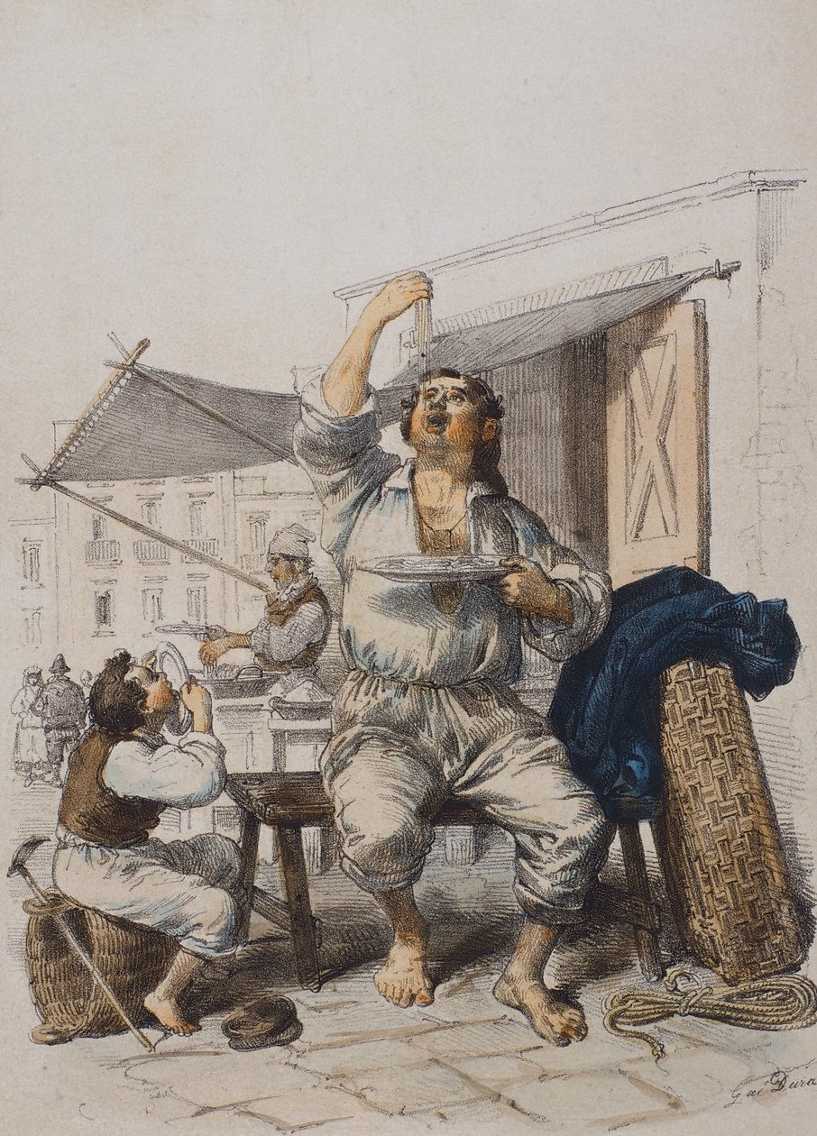 Mangia Maccaroni (spisere af pasta), af Gaetano Dura (1805-1878), gravering, Italien af Gaetano Dura