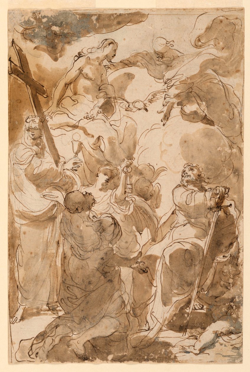 Tegning, Treenigheden og apostlene, Sankt Peter og Sankt Paul, 1770-80 af Gaetano Gandolfi