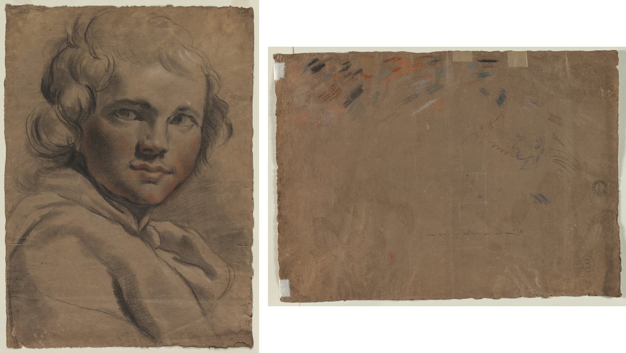 Head of a Young Man (recto) Skitse af et hoved (verso) af Gaetano Gandolfi