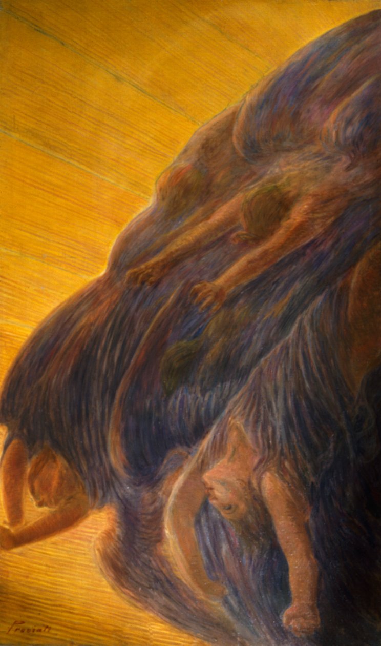 Englenes fald, triptyksidepanel af Gaetano Previati