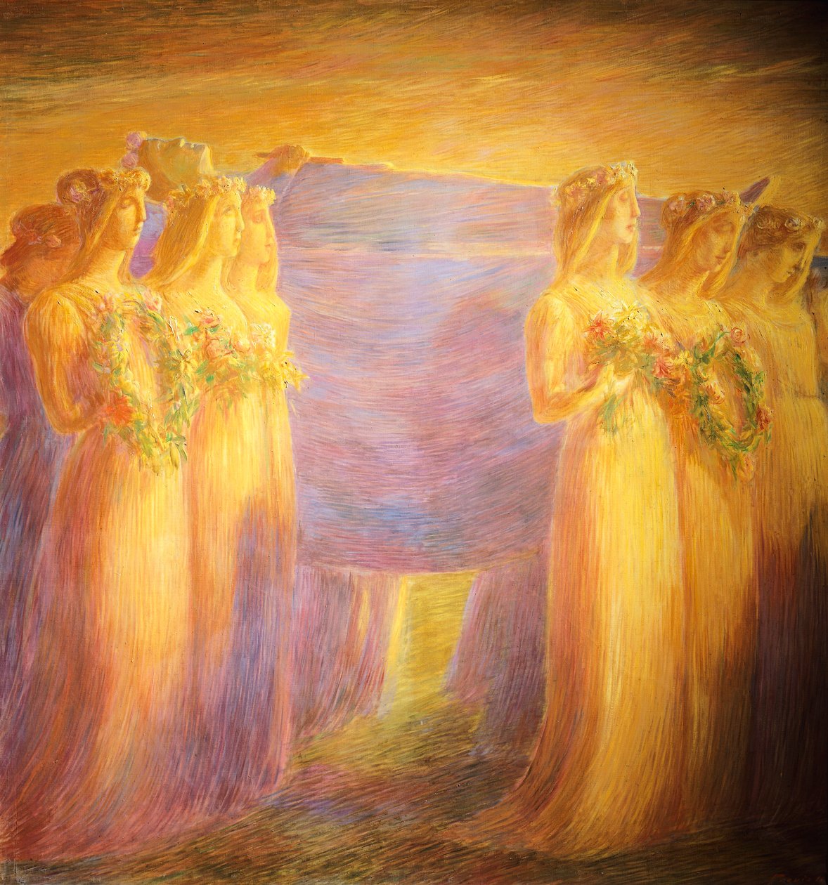 Jomfruens begravelse, af Gaetano Previati (1852-1920), Detalje af den centrale del af Gaetano Previati