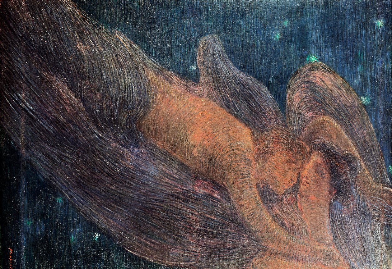 Natten, af Gaetano Previati (1852-1920), olie af Gaetano Previati