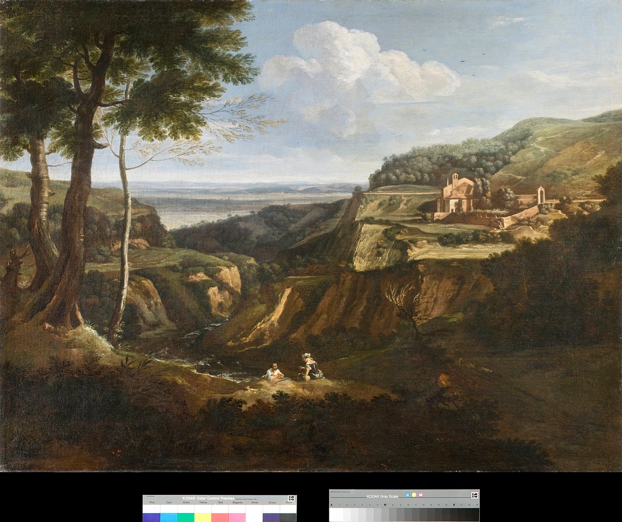 Udsigt over klosteret Camaldoli nær Frascati, Italien Maleri af Gaetano Previati (Gaspard Poussin eller Guaspre) (1615-1675) 1670 Privatsamling af Gaetano Previati