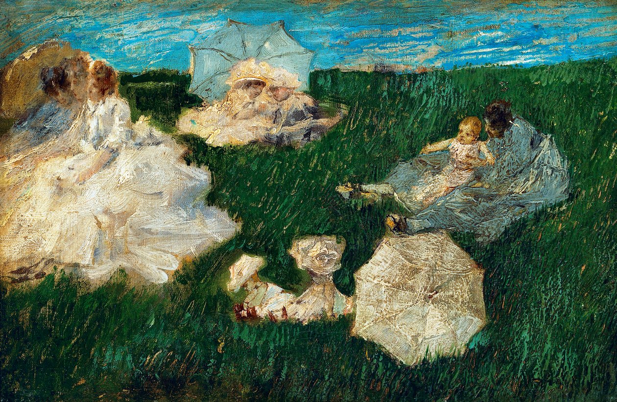 Kvinde med børn i haven af Gaetano Previati