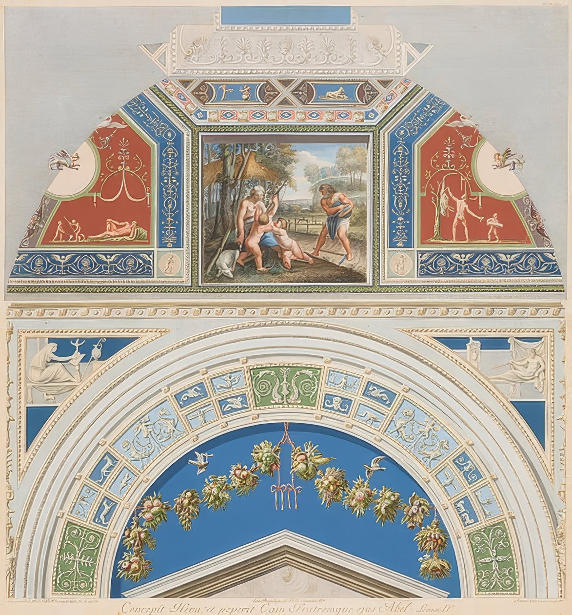 Bezel og hvælvingspanel med Adam og Eva på arbejde. 1774 af Gaetano Savorelli