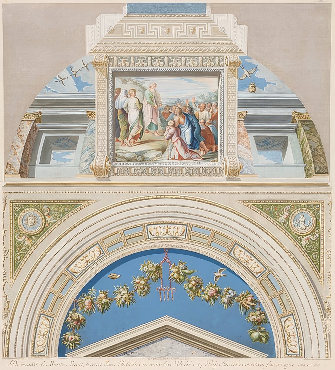 Lunetten og hvælvingsområdet med Moses viser lovens tavler. 1774 af Gaetano Savorelli