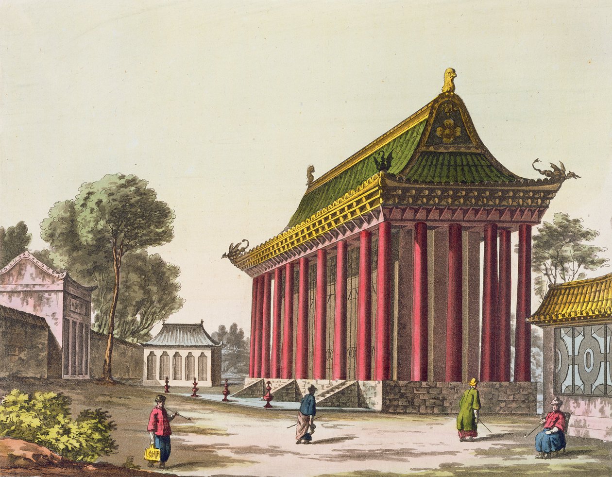 Det europæiske palads i Yuen-Ming-Yuan, illustration fra Le Costume Ancien et Moderne af Giulio Ferrario, udgivet ca. 1820