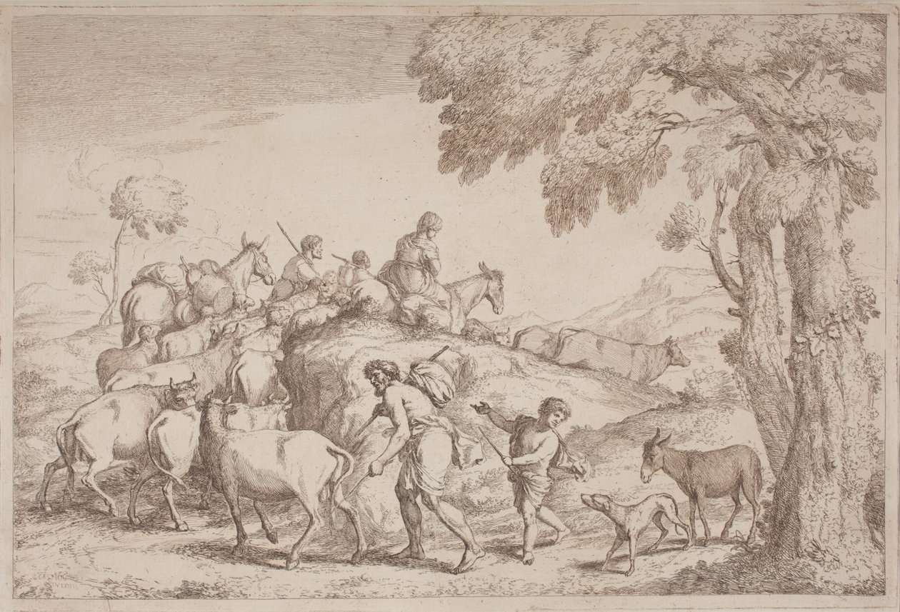 En ældre hyrde set bagfra af Gaetano Zompini, after Giovanni Benedetto Castiglione