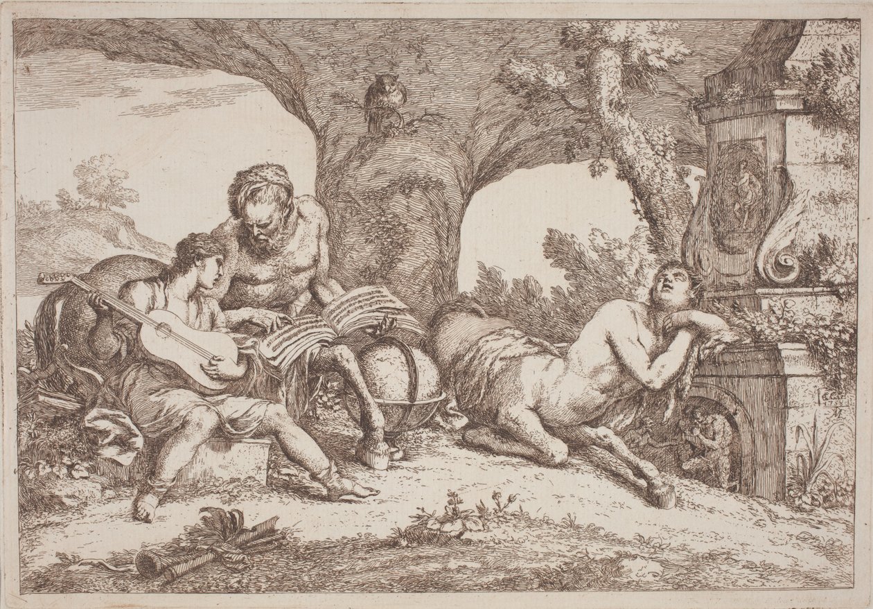 Chiron underviser i musik til Achilles af Gaetano Zompini, after Giovanni Benedetto Castiglione