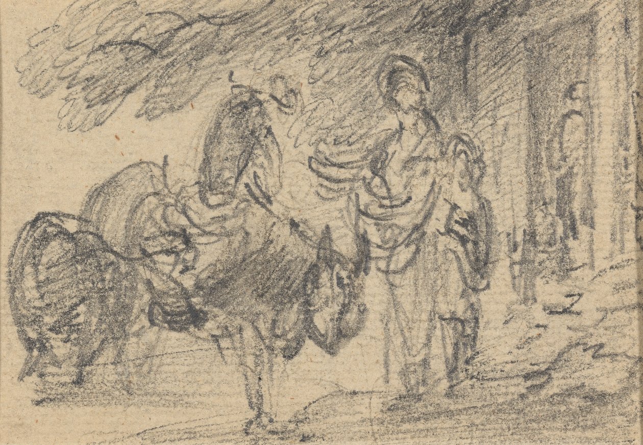 Figurer og heste nær en døråbning af Gainsborough Dupont