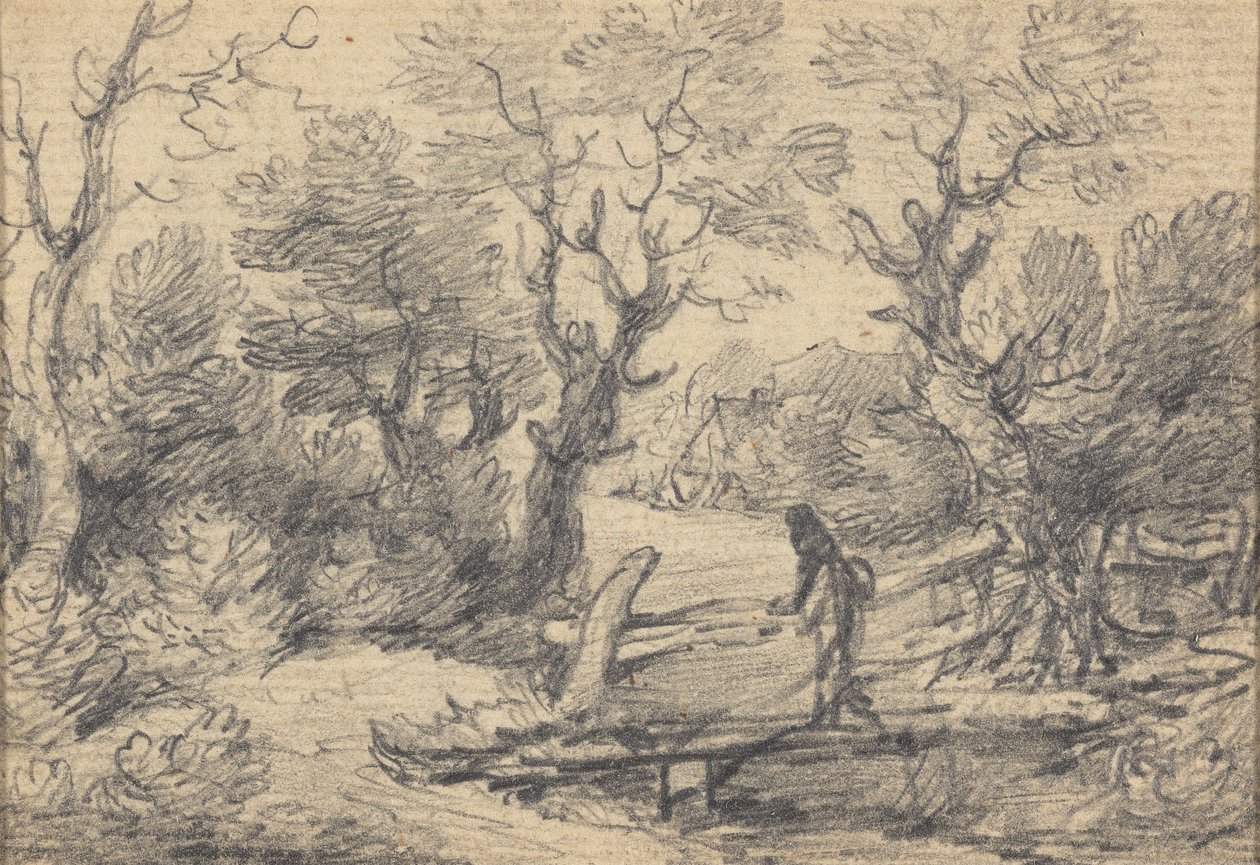 Landskab med figur på gangbro af Gainsborough Dupont