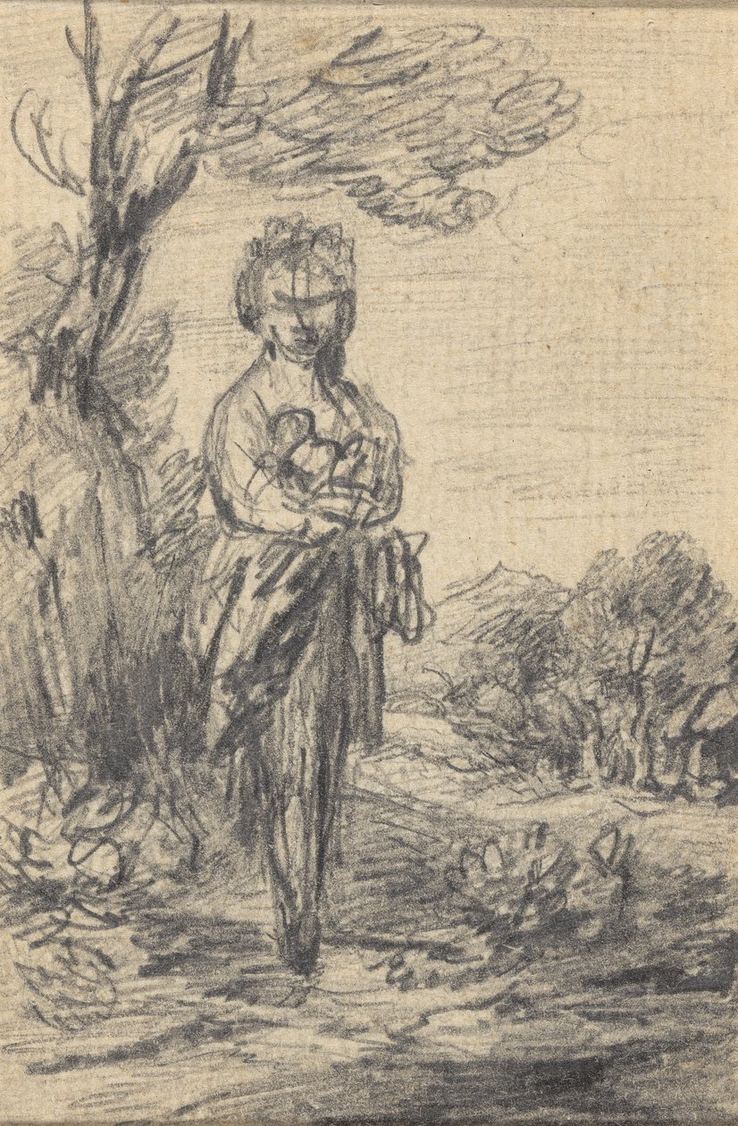 Stående kvindeskikkelse i et landskab af Gainsborough Dupont