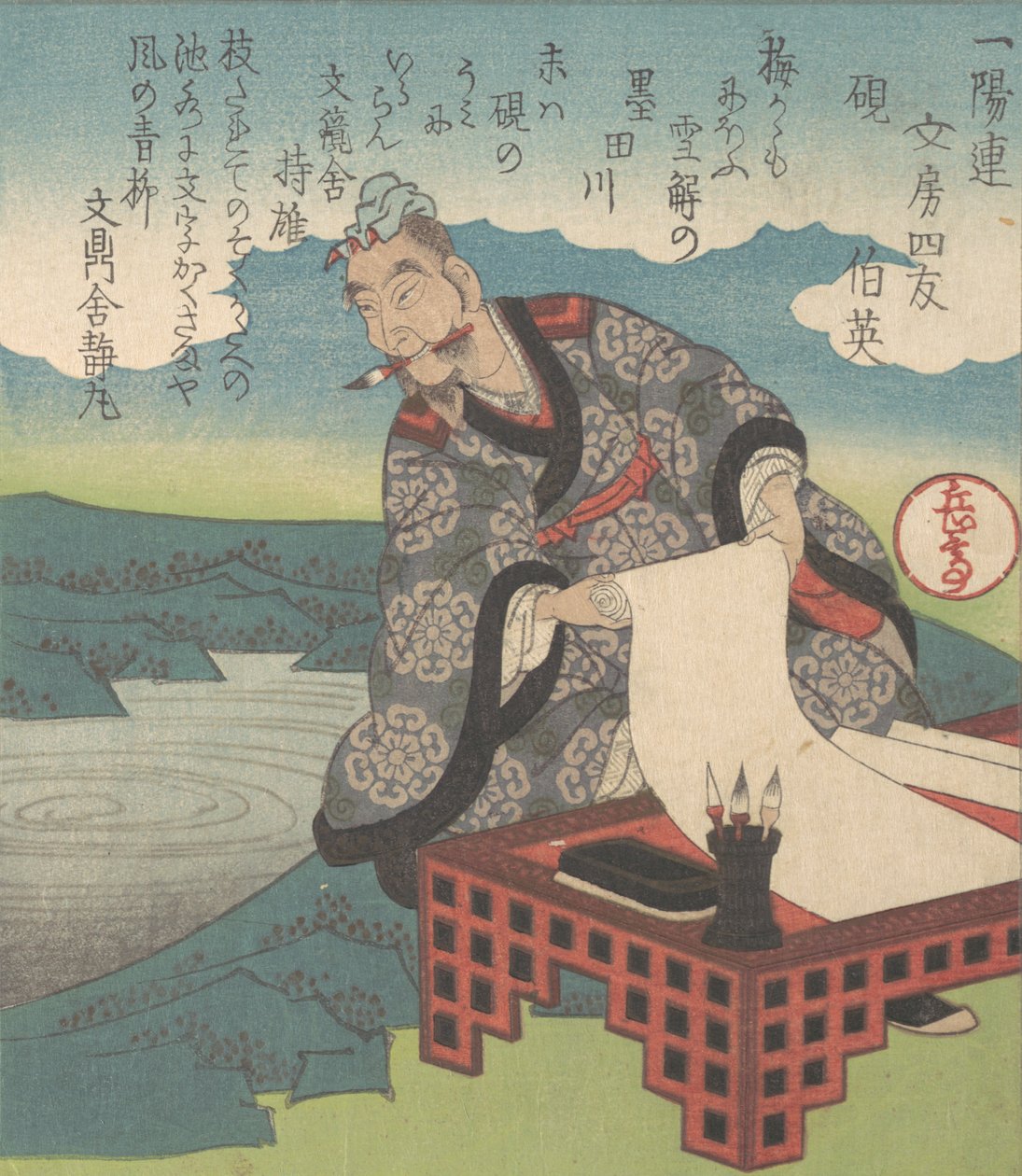 Den kinesiske kalligraf Boying Japanese: Hakuei, også kendt som Sage of Cursive ..., ca. 1827. af Gakutei