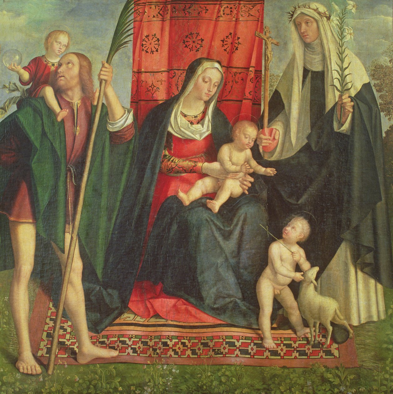 Madonna og barn med hellige (tempera på panel) af Galeazzo Campi