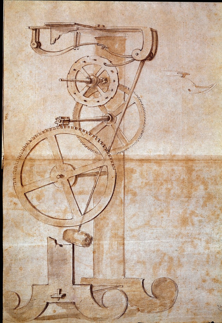 Se et vejende pendul studeret af den italienske astronom og fysiker Galileo Galilei dit Galilee (1564-1642) i 1638 for at måle tid. Tegning. Firenze, Nationalbiblioteket af Galileo Galilei