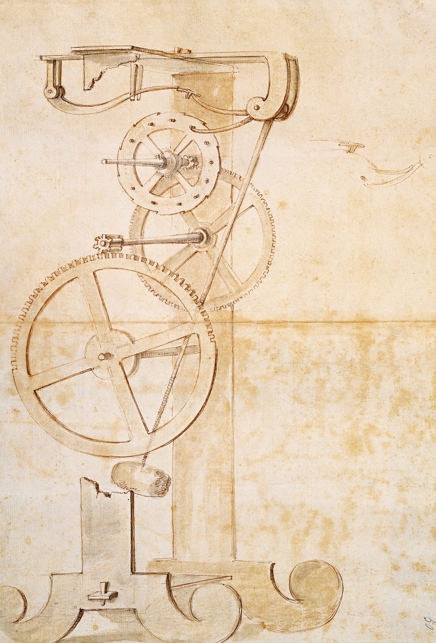 Tegning af Galileos pendulur, manuskript af Galileo Galilei (1564-1642), 85 gal, f 50 r. af Galileo Galilei