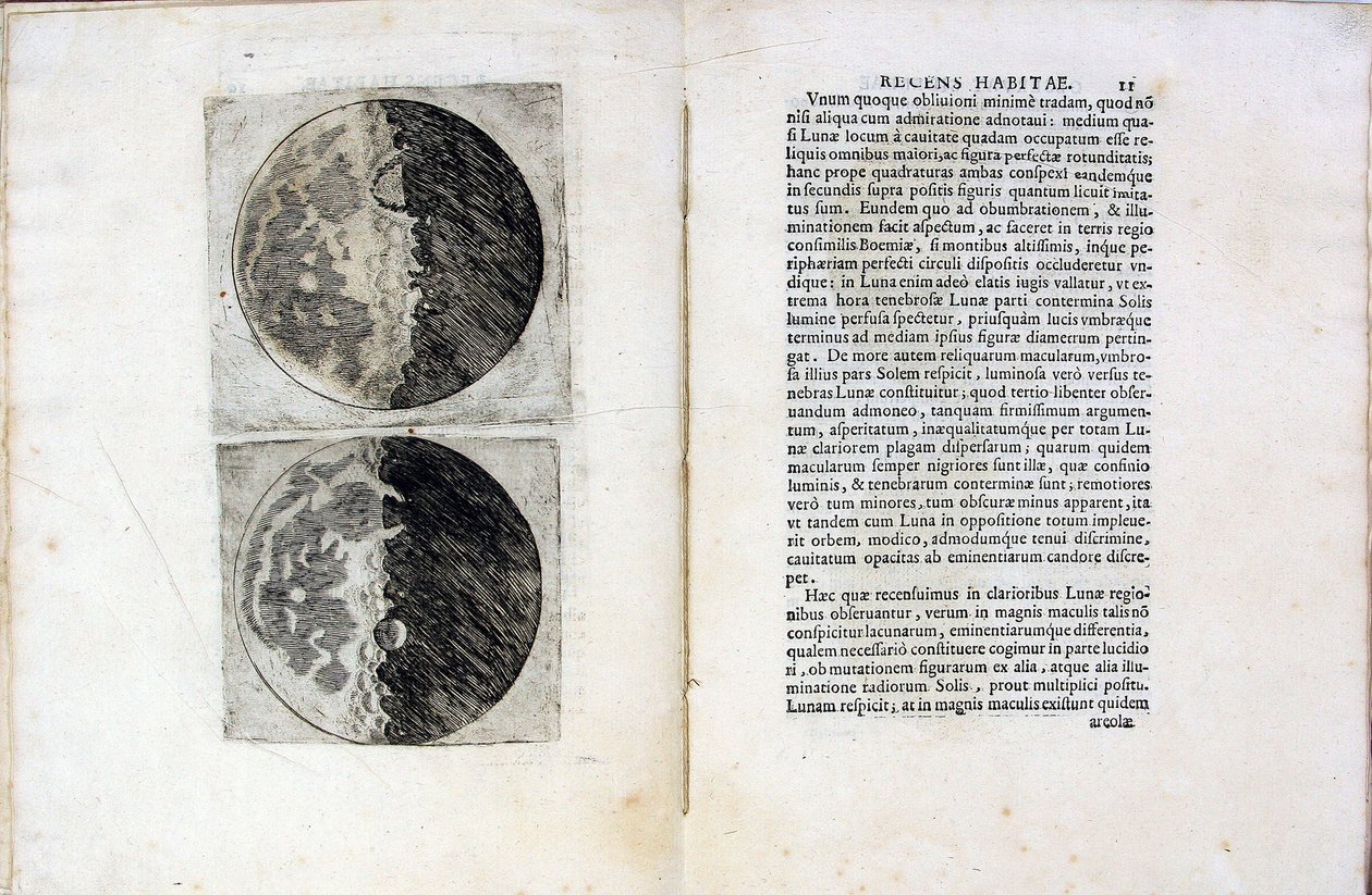 Blad af bog Sidereus Nuncius Sidereal Messenger af Galileo Galilei, 1610 af Galileo Galilei