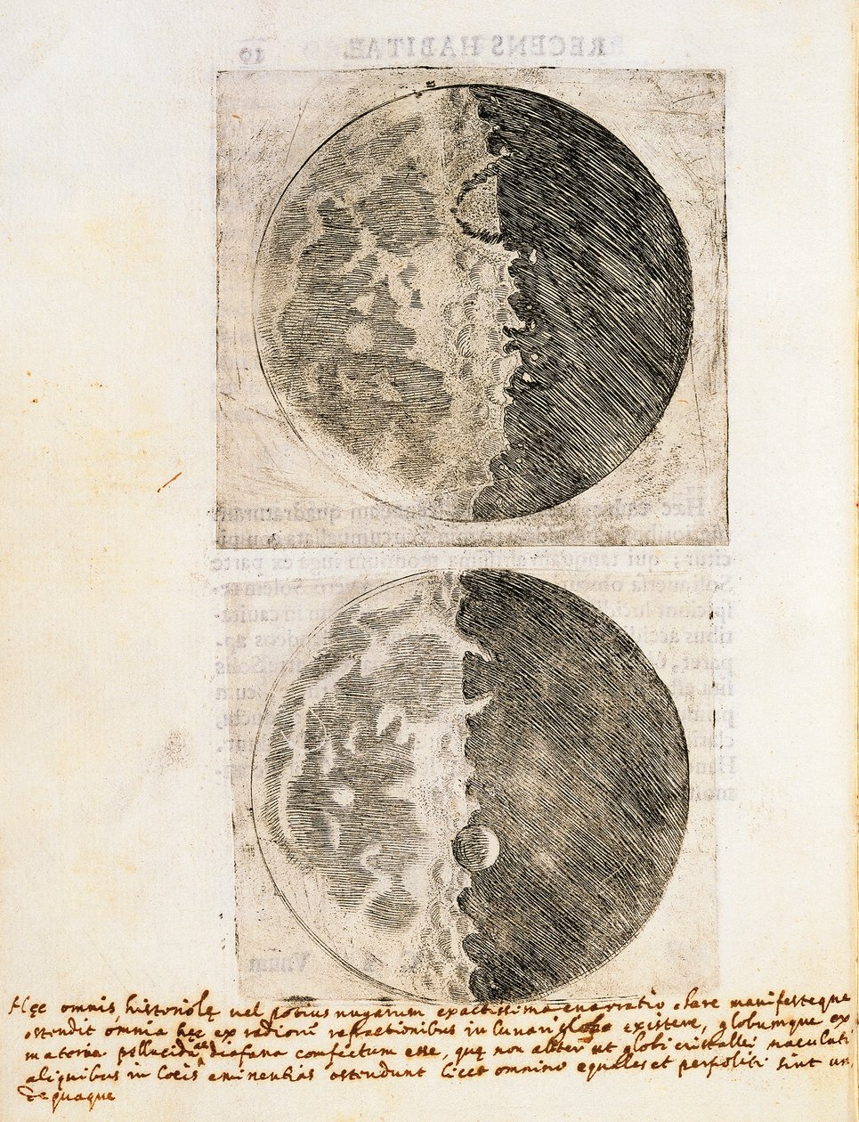 Sidereus Nuncius (Starry Messenger) med tegninger af Månens faser og overflade af Galileo Galilei