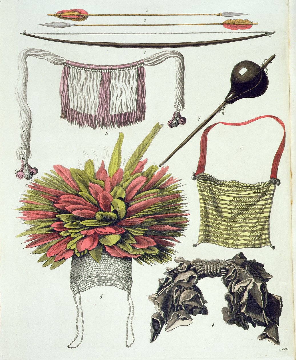 Genstande tilhørende Camacani-indianerne (farvestik) af Gallina