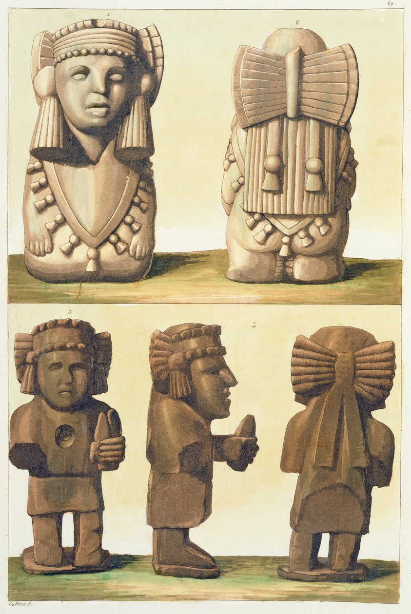 Aztec Idols, Mexico (farvelitografi) af Gallo Gallina