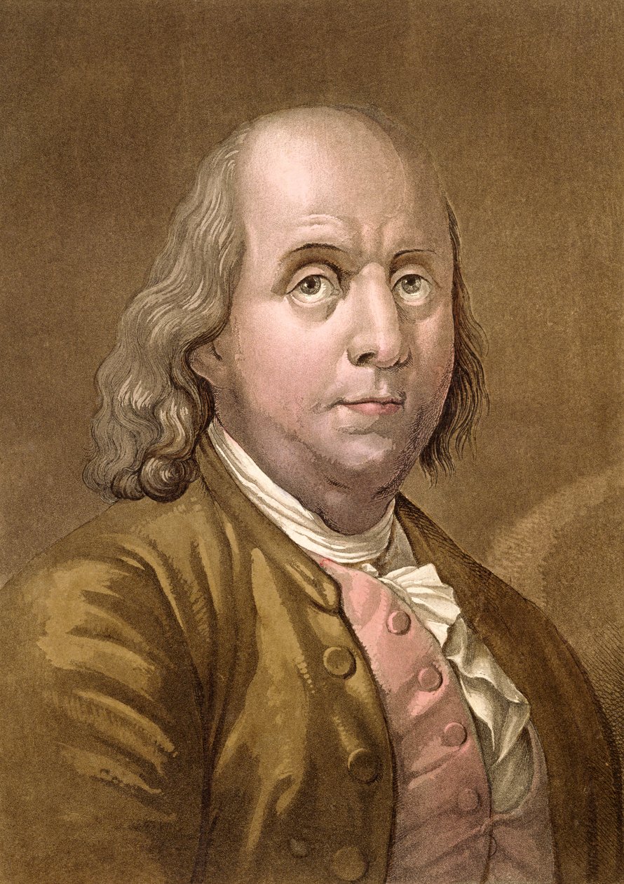 Portræt af Benjamin Franklin (1706-90), fra "Le Costume Ancien et Moderne" af Jules Ferrario, ca.1820 af Gallo Gallina