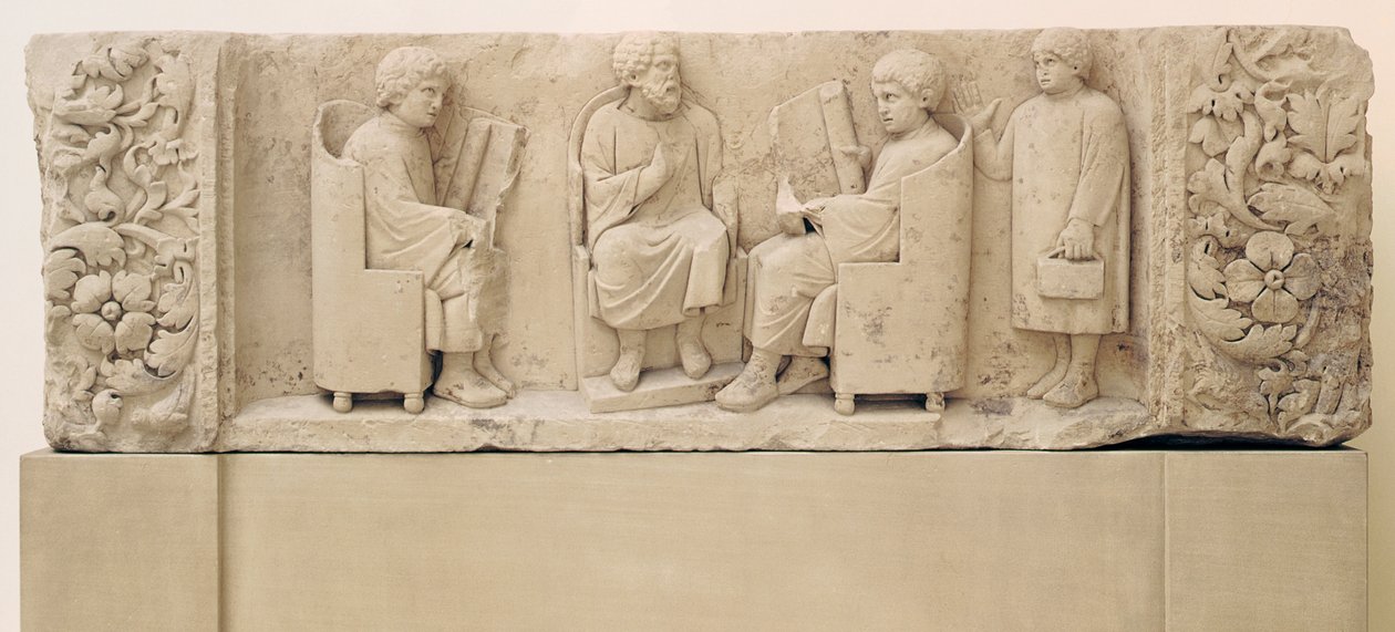 Relief med en skolescene, fra Neumagen af Gallo Roman
