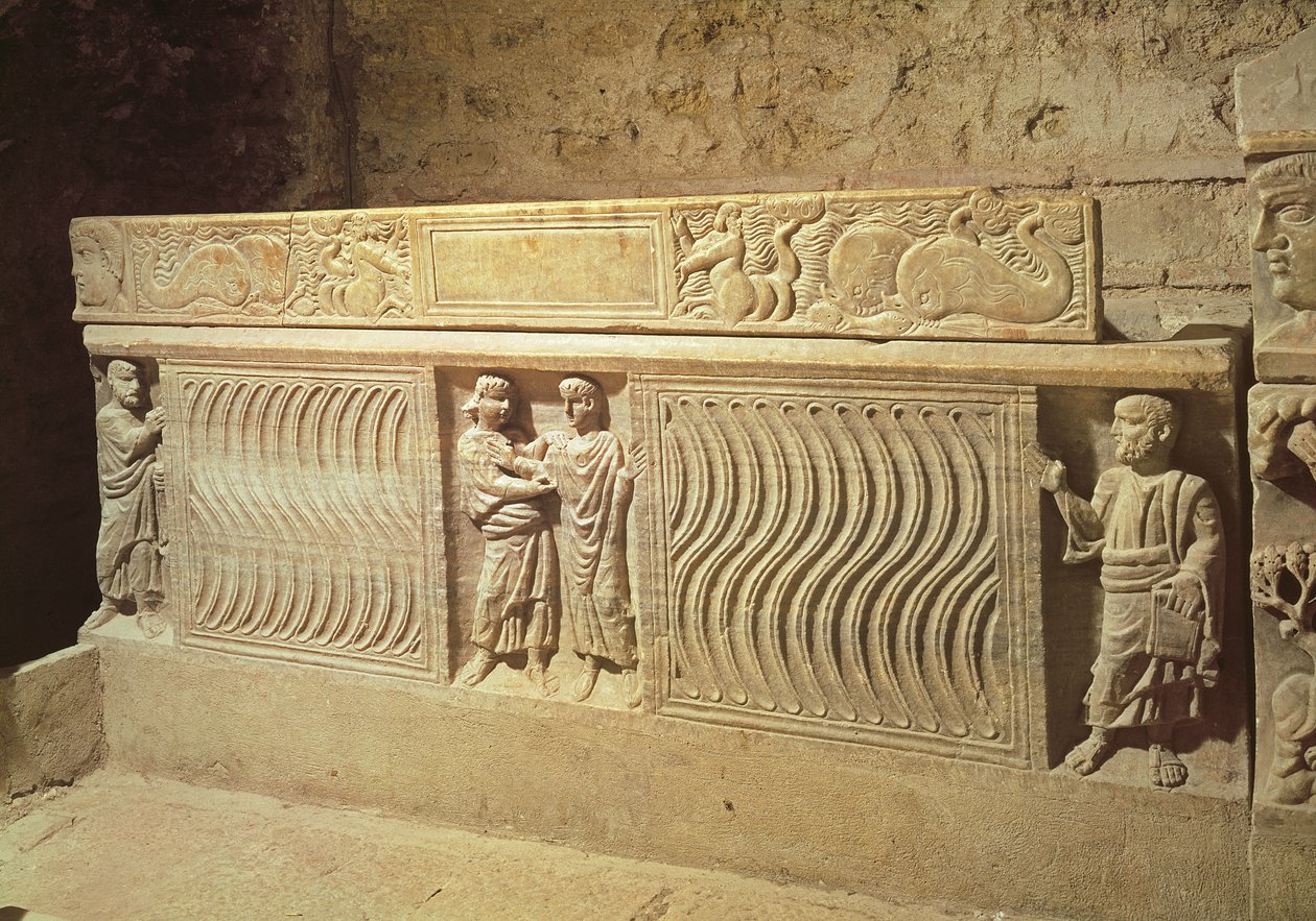 Sarkofag af Saint Marcelle i krypten, 5. århundrede e.Kr af Gallo Roman