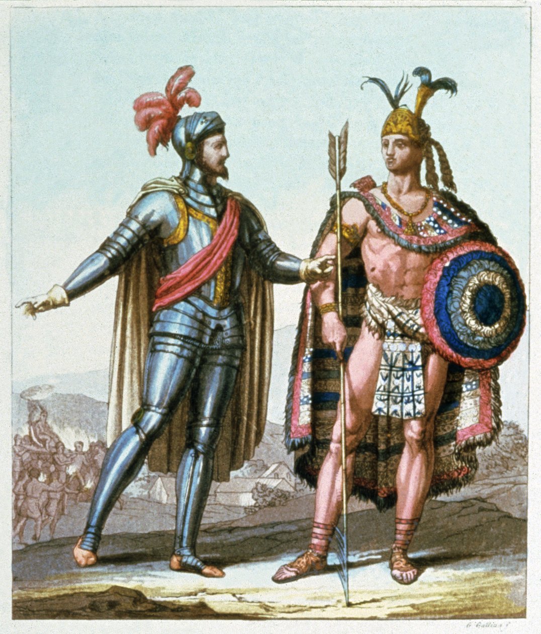 Hernan Cortes møder Montezuma II i 1519 af Gallo Gallina