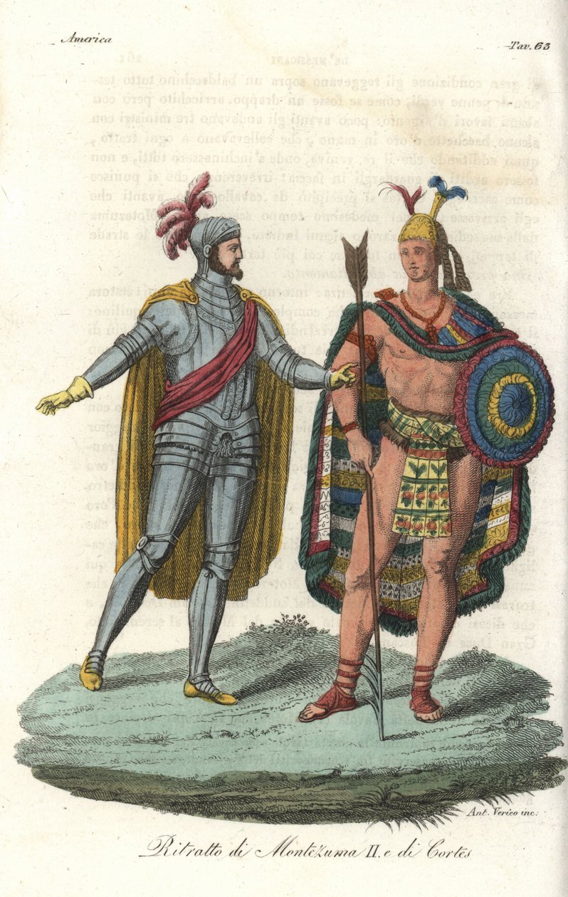 Hernan Cortes møder Montezuma II i 1519 af Gallo Gallina