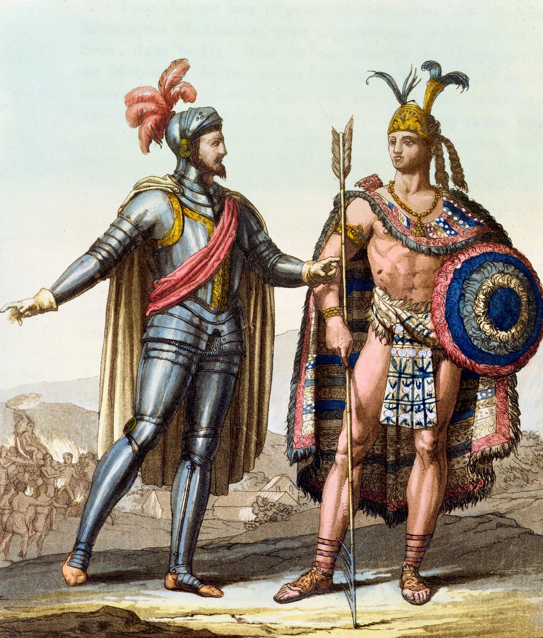 Mødet mellem Hernan Cortes (1485-1547) og Montezuma II (1466-1520) fra 