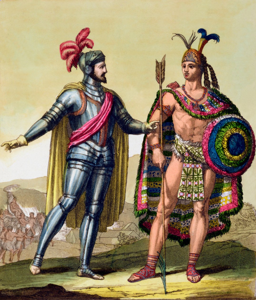Mødet mellem Hernando Cortes og Montezuma II, Mexico, 1519 c1820-1839 af Gallo Gallina