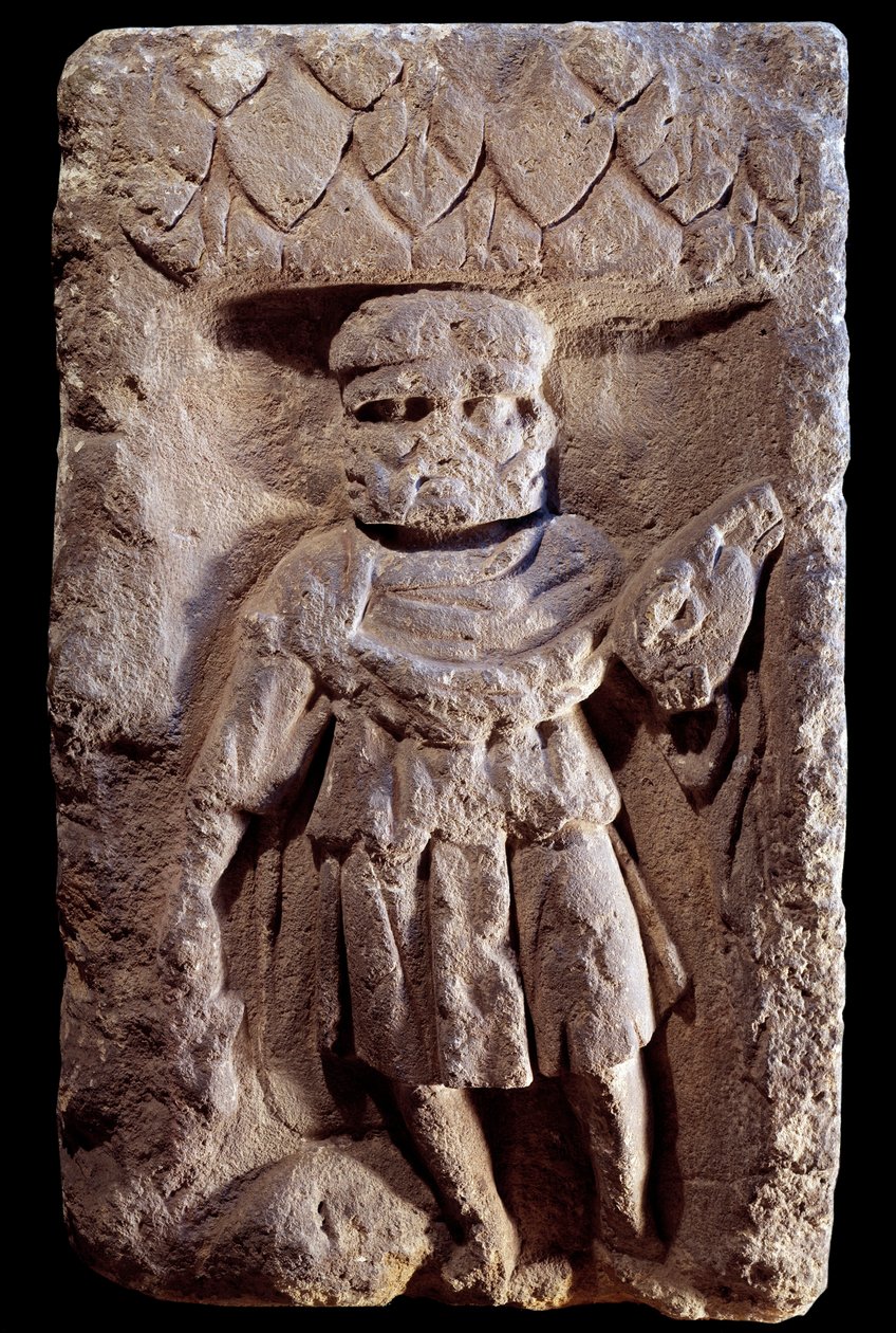 Gallo-romersk kunst: tricefale guddommelige eller Merkur har tre hoveder. Relief på sten. 1. århundrede f.Kr. - 5. århundrede e.Kr. Paris, Musée Carnavalet af Gallo Roman