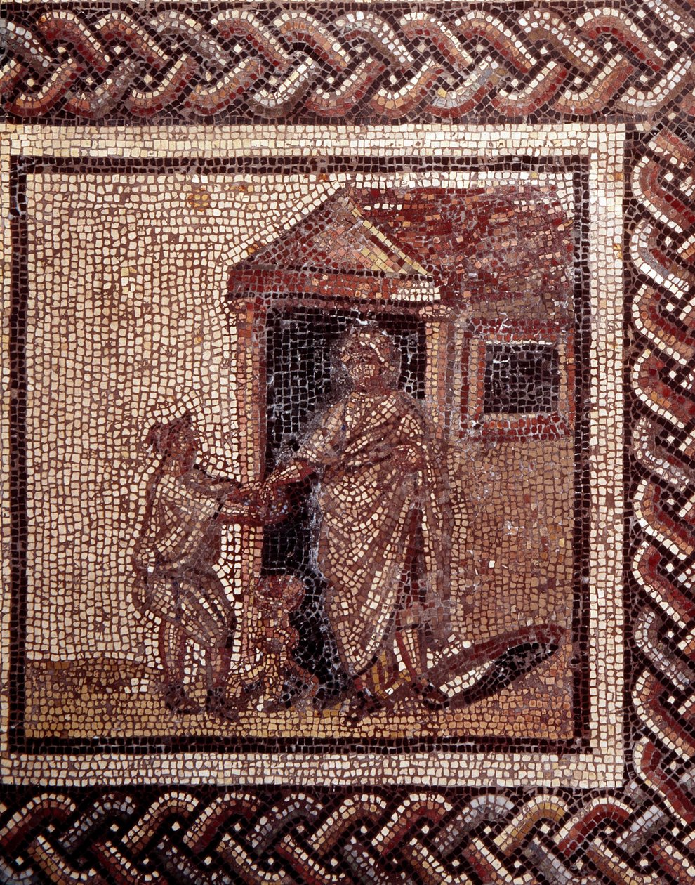 Gallo romersk kunst: mosaikbelægning, der repræsenterer en rustik kalender. Festscene. Slutning 2., begyndelsen af 3. århundrede efter JC. Fra Saint-Romain-en-Gal (Rhône). Saint Germain en Laye, Nationalmuseet for arkæologi af Gallo Roman