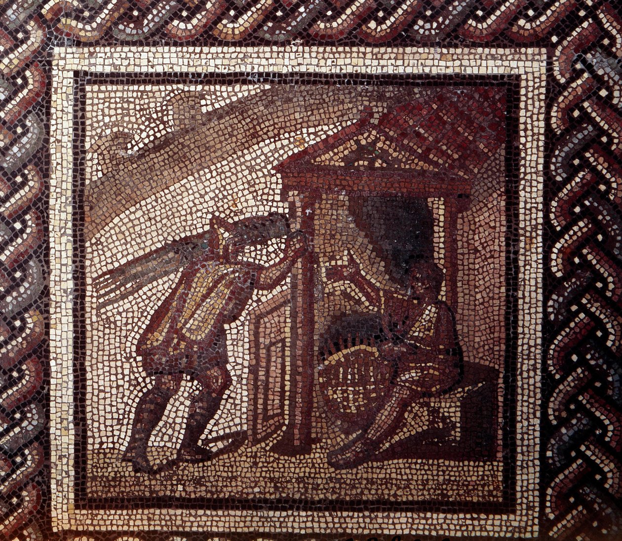 Gallo romersk kunst: mosaikbelægning, der repræsenterer en rustik kalender. Fletarbejde og flettekurve. Slutning 2., begyndelsen af 3. århundrede efter JC. Fra Saint-Romain-en-Gal (Rhône). Saint Germain en Laye, Nationalmuseet for arkæologi af Gallo Roman