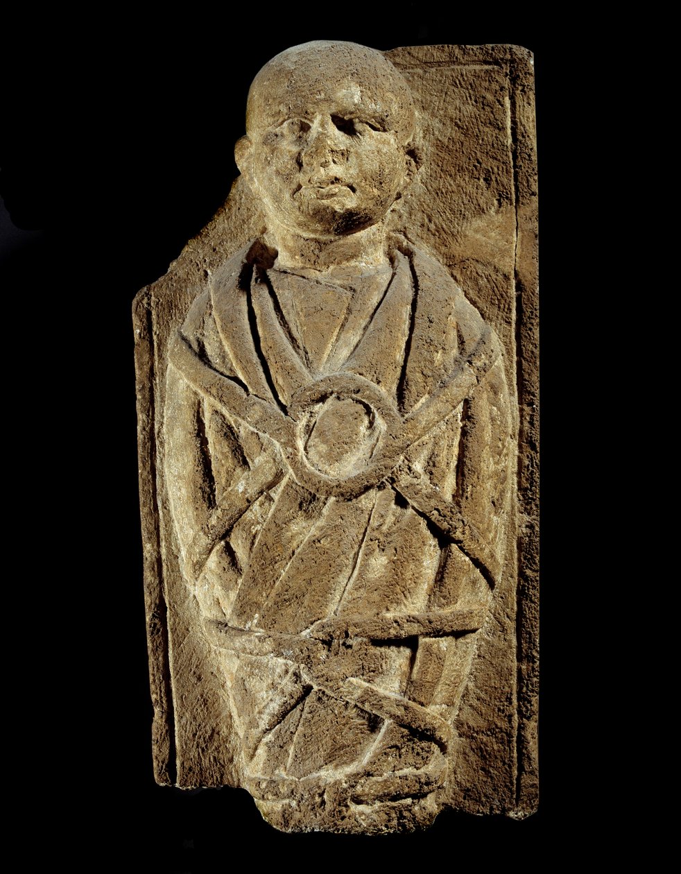 Art Gallo Romain: ex-voto, der repræsenterer et svøbt barn. Kalkstensskulptur. Saint Germain En Laye, Museum of Antiquites af Gallo Roman Gallo Roman