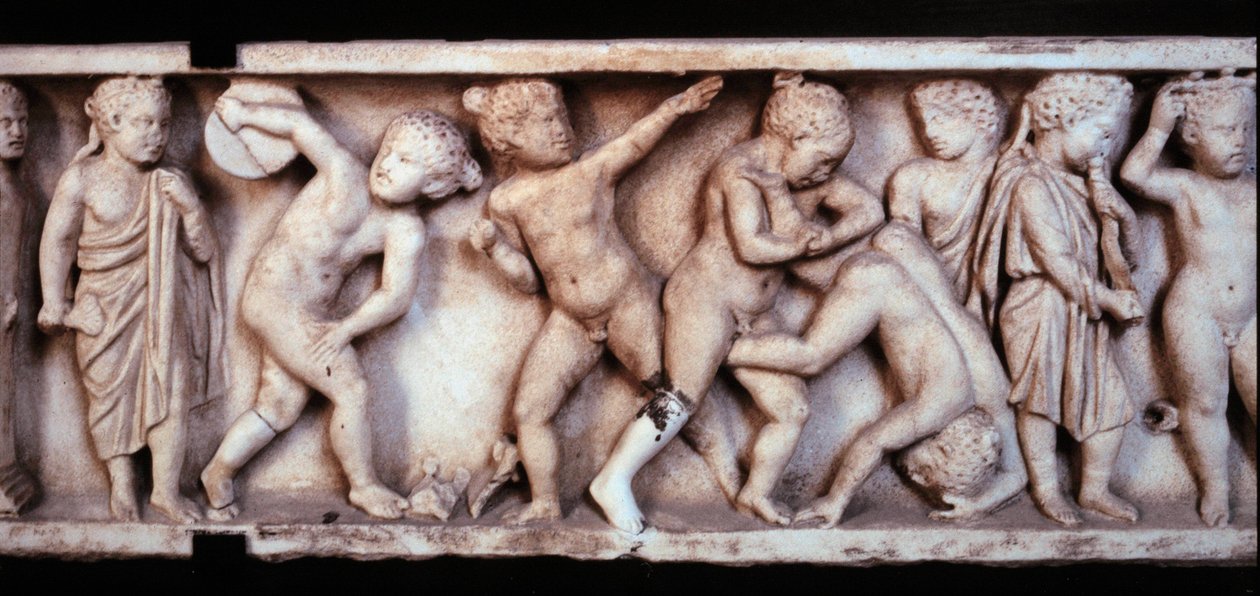 Gallo romersk kunst (galloromain): marmorfrise fra en sarkofag, der forestiller børn, der leger. Paris, Louvre-museet af Gallo Roman Gallo Roman