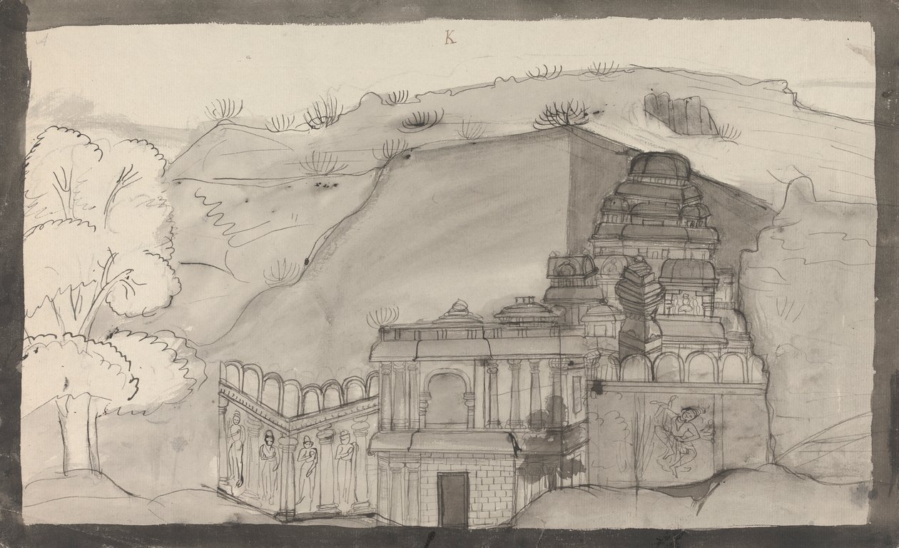 Interiør af et Ellora Cave Temple af Gangaram Chintaman Tambat