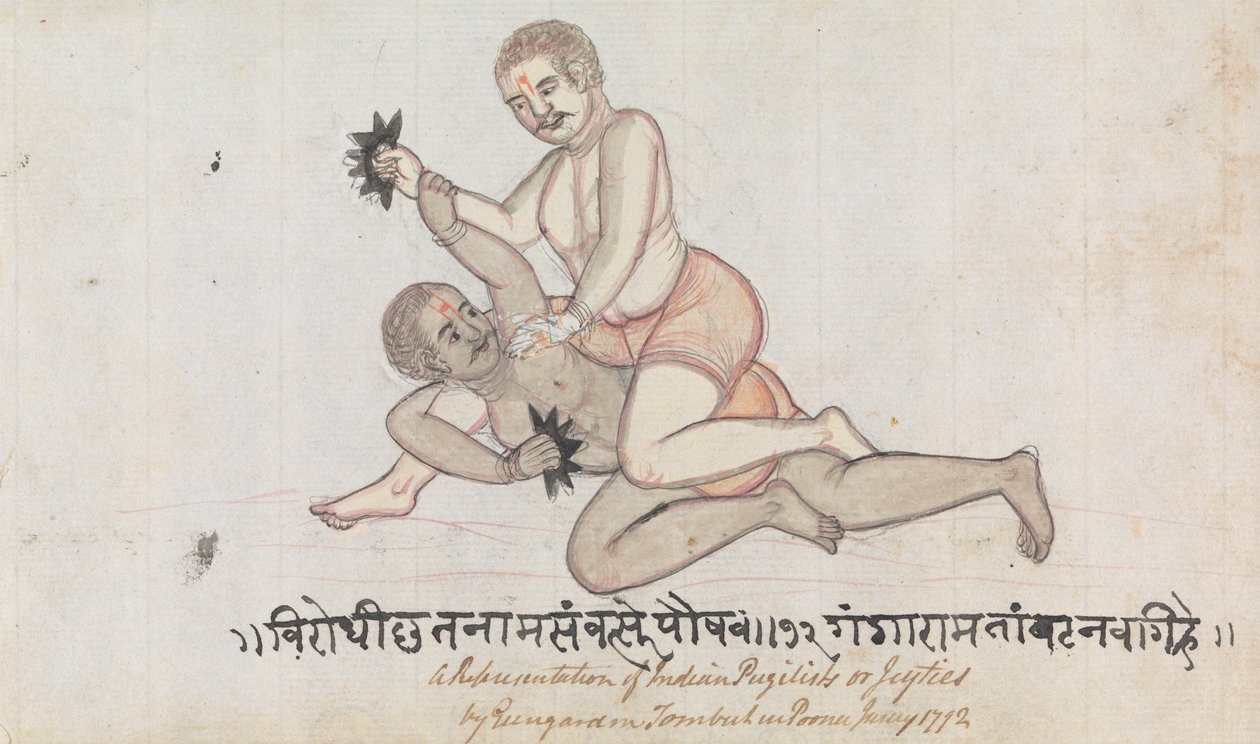 Two Jeyties Wrestling af Gangaram Chintaman Tambat