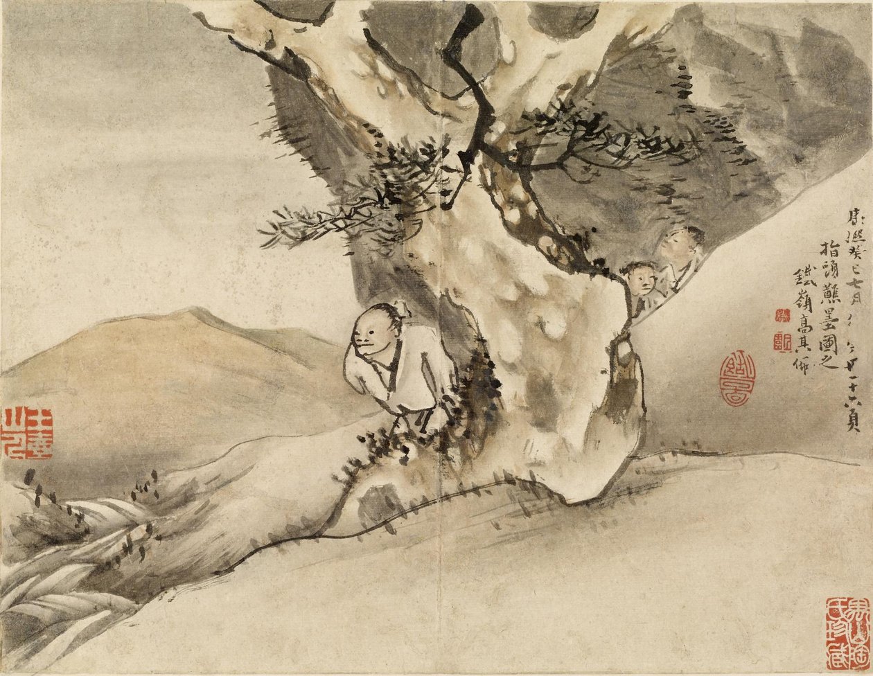 Mand, der går forbi et træ af Gao Qipei