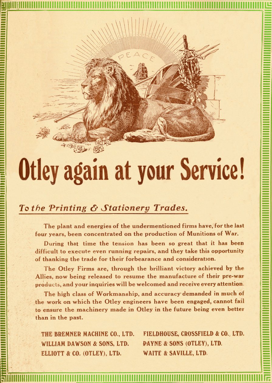Otley igen til din tjeneste - Til trykkeri- og papirhandelen, 1919 af Garratt and Atkinson