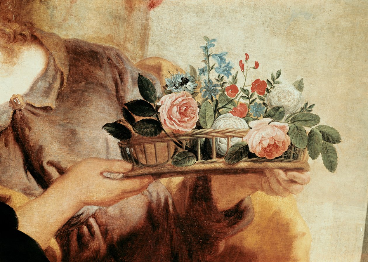 Vor Frue af rosenkransen, detalje af kurven med blomster af Gaspar De Crayer