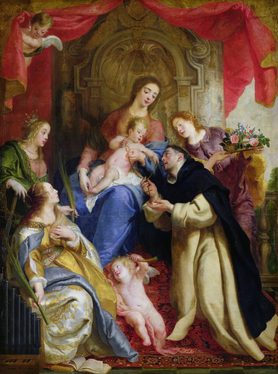 Jomfruen tilbyder rosenkransen til St. Dominic, 1641 af Gaspar De Crayer