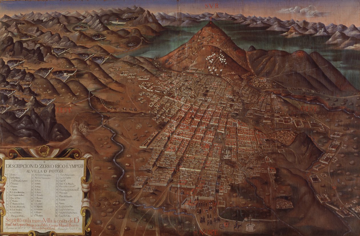 Beskrivelse af Cerro Rico og den kejserlige kommune Potosi, 1758 af Gaspar Miguel de Berrio