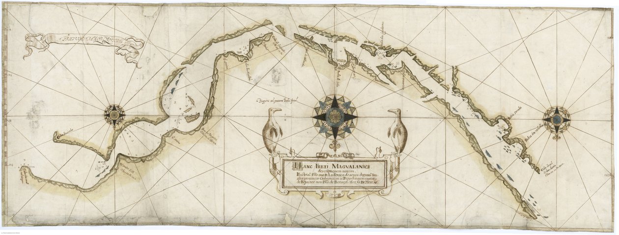 Generelt kort over Magellanstrædet udført af Gaspar de Mere i 1617 baseret på kortene af Jan Outghersz af Gaspar de Mere