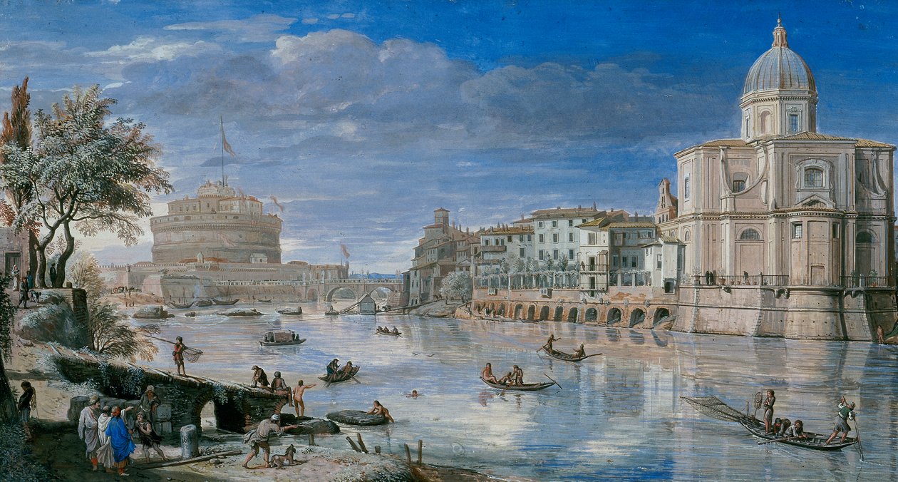 Udsigt over Rom med Castel SantAngelo af Gaspar van Wittel