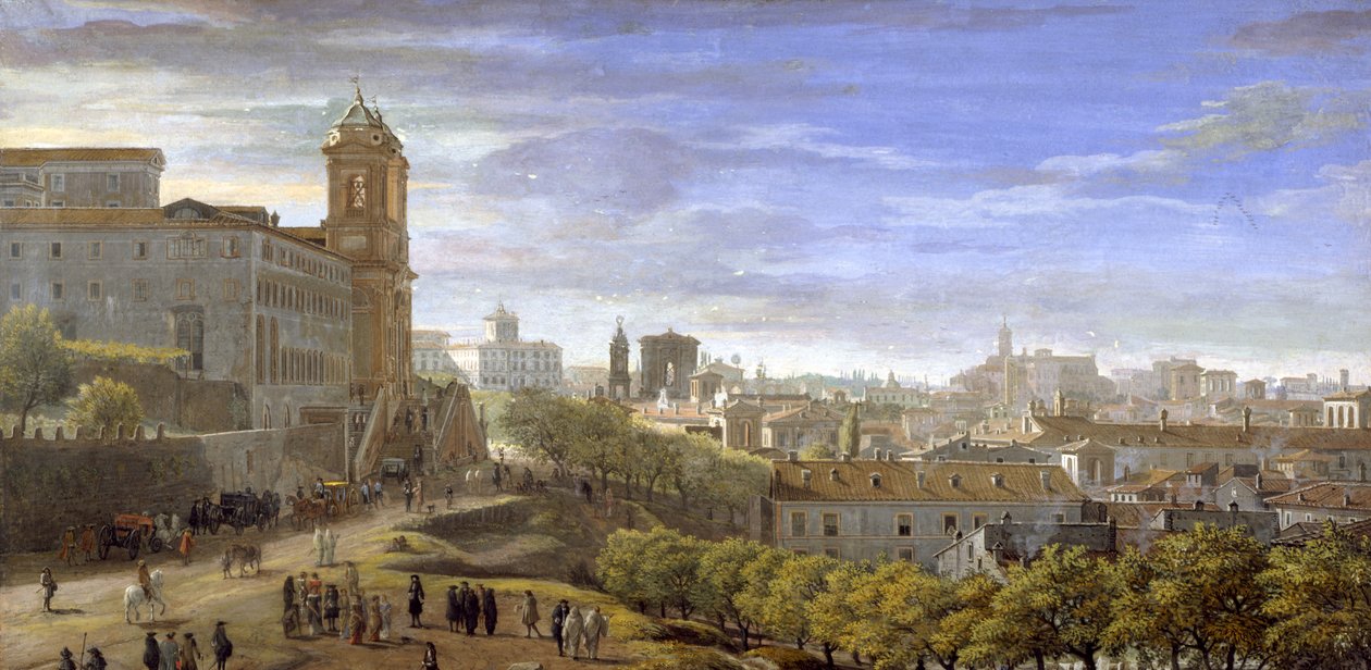 Trinità dei Monti, Rom (tempera på papir) af Gaspar van Wittel