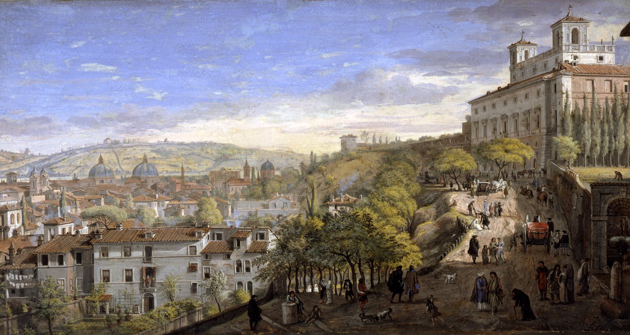 Udsigt over Villa Medici, Rom (tempera på papir) af Gaspar van Wittel